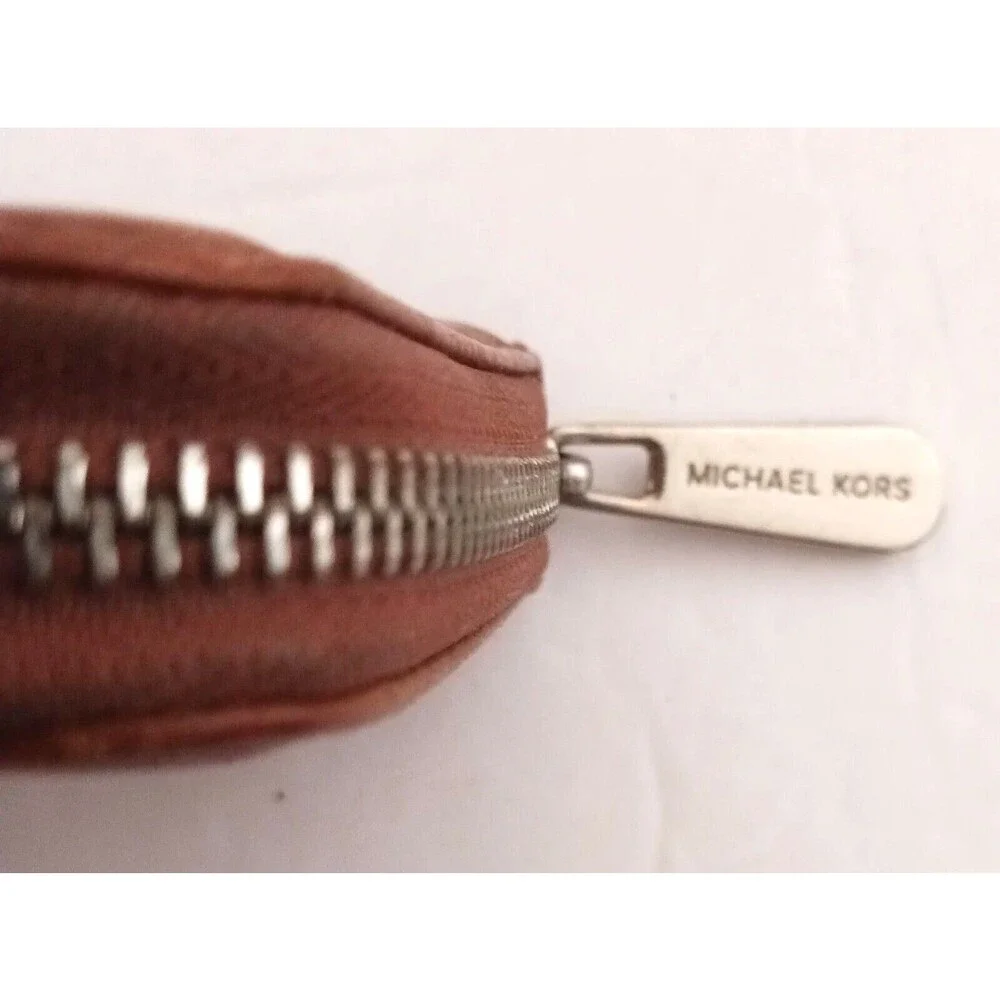 Michael Kors Brown Pebbled Leather 4X5 Zip Around Wallet Silver Leather Lining